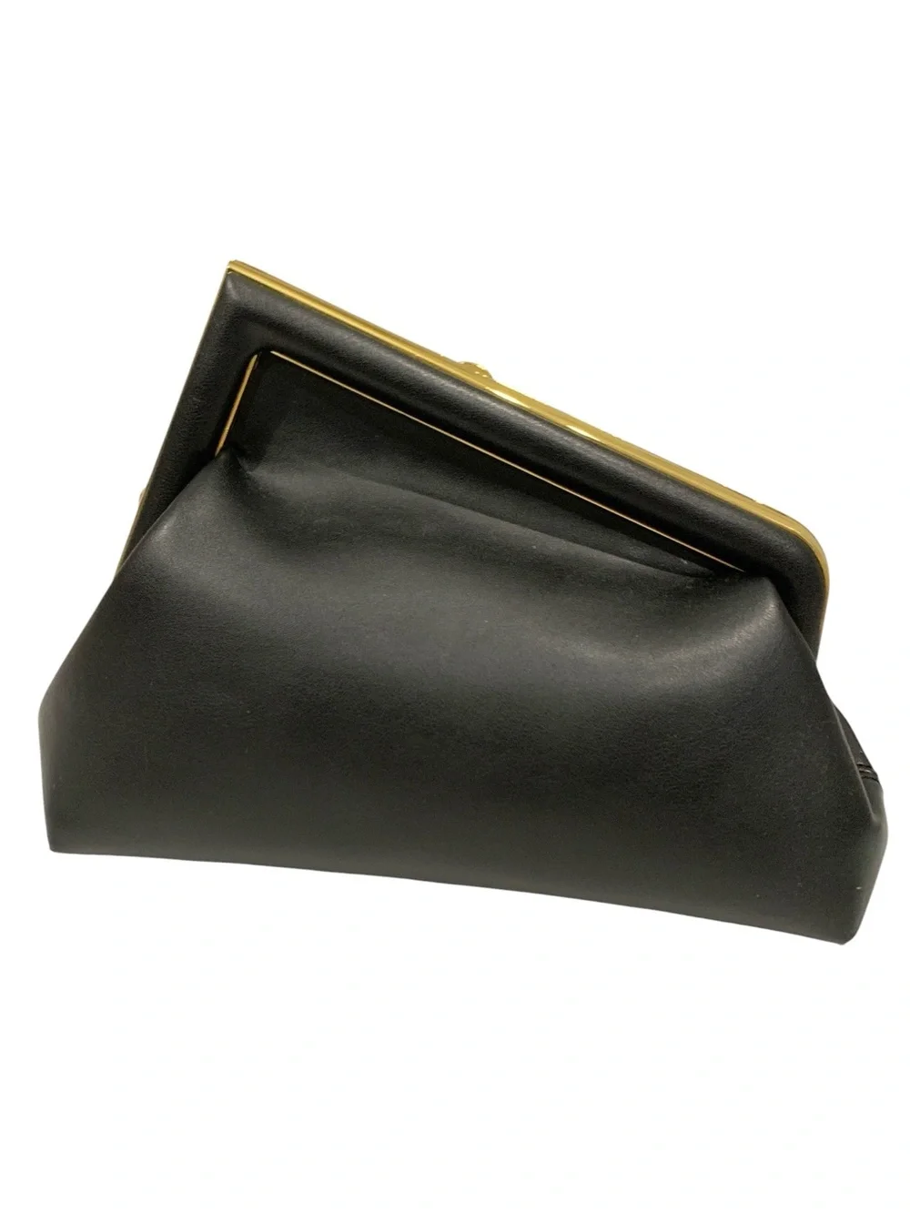 Black Frame-Top Leather Clutch with Gold Trim